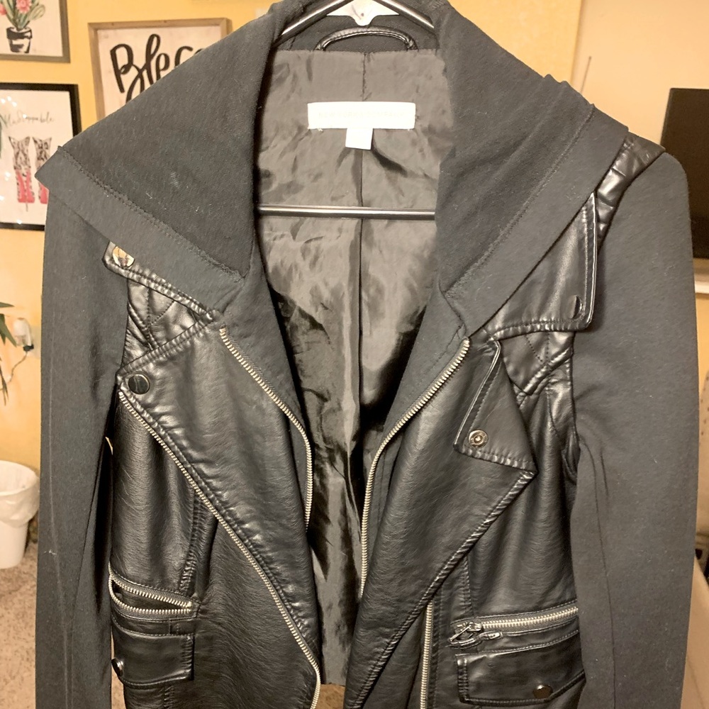 Small NYC hooded leather jacket